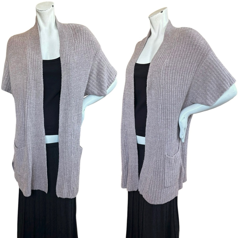 Barefoot Dreams Cozy Chic Lite Taupe Brown Short Sleeve Open Cardigan Size XS